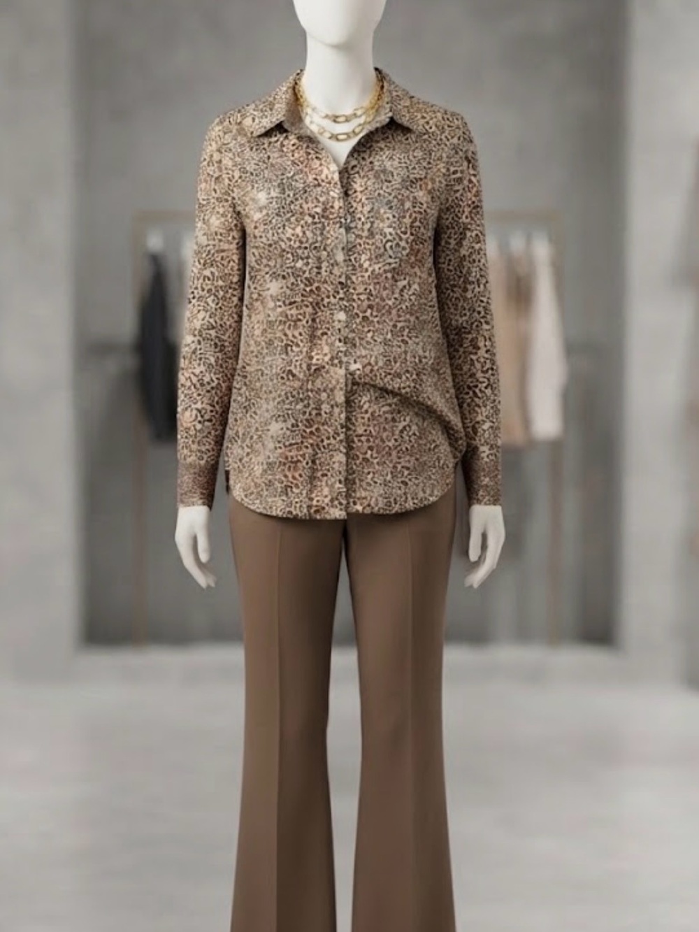 LYSSE women’s Beige Leopard Print Long-Sleeve Shirt